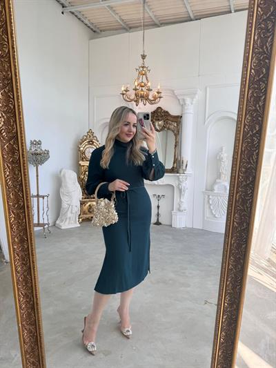 Zümrüt Koyu Yeşil Orj Marka Balıkcı Yaka Elbise