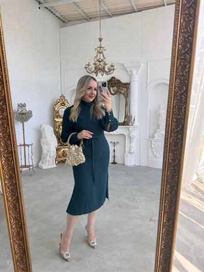 Zümrüt Koyu Yeşil Orj Marka Balıkcı Yaka Elbise