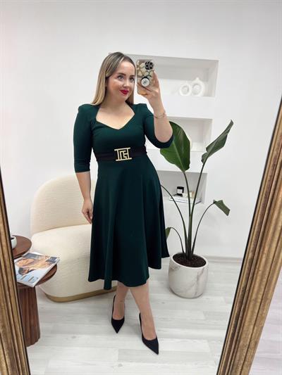 Zümrüt Renk Kemerli Prenses Model Elbise