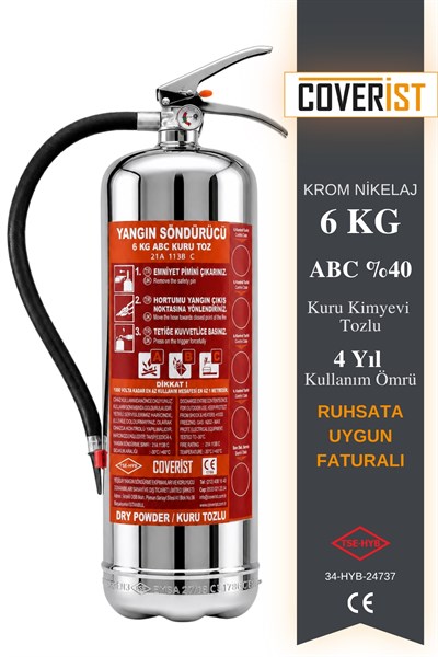 6 KG Kuru Kimyevi Tozlu Krom Nikelaj Yangın Söndürme Tüpü Faturalı Yeni Üretim - Coverist