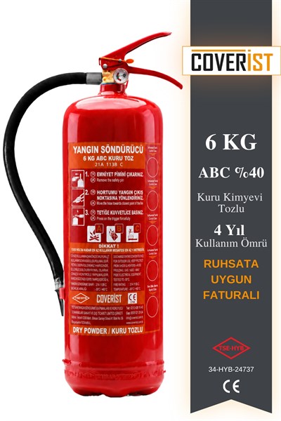 6 KG Kuru Kimyevi Tozlu Yangın Söndürme Tüpü Ruhsata Uygun Faturalı Yeni Üretim - Coverist