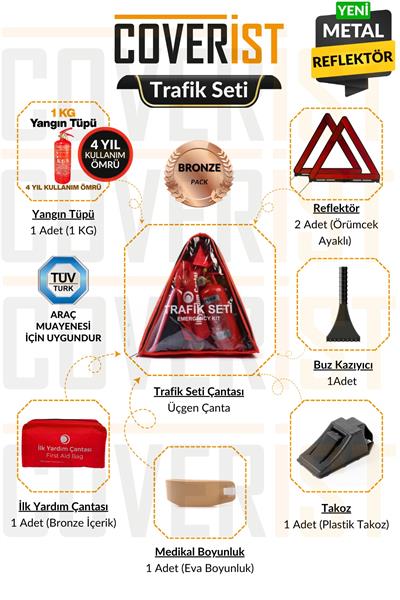 Üçgen Trafik Seti ve İlk Yardım Seti - 4 Yıllık 1 KG Yangın Tüpü - Bronze