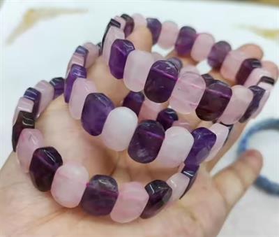 Ametist Pembe Kuvars Doğaltaş Roleks ( Rolex ) Özel Kesim Bileklik 