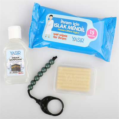 İhram İçin Kokusuz Set 4 Parça (Sabun Şampuan Islak Mendil Tavaf Tesbihi)