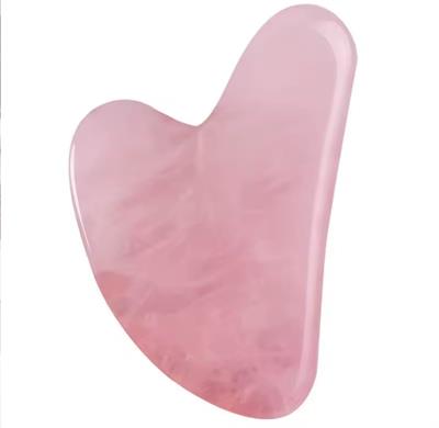 Pembe Kuvars Doğal Taş Gua Sha Kalp Kesim Yüz Masaj Taşı ( 5 Adet Yılancık Taşı Hediyeli )