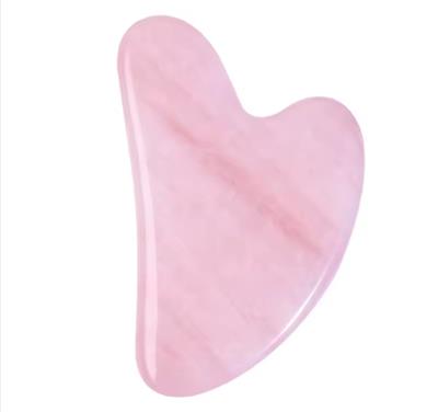 Pembe Kuvars Doğal Taş Gua Sha Kalp Kesim Yüz Masaj Taşı ( 5 Adet Yılancık Taşı Hediyeli )