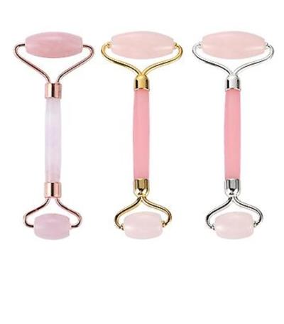Pembe Kuvars Doğal Taş Roller Çift Taraflı Masaj Aleti ( 5 Adet Yılancık Taşı Hediyeli )