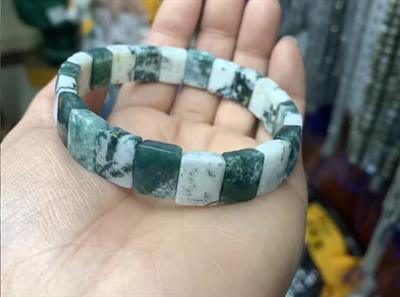 Yosunlu Akik Doğaltaş Roleks ( Rolex ) Özel Kesim Bileklik 