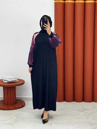 6579 burgu kumaş kolları dijital mor