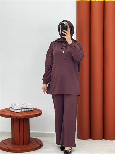 8521 Oysho kumaş ikili takım kahverengi