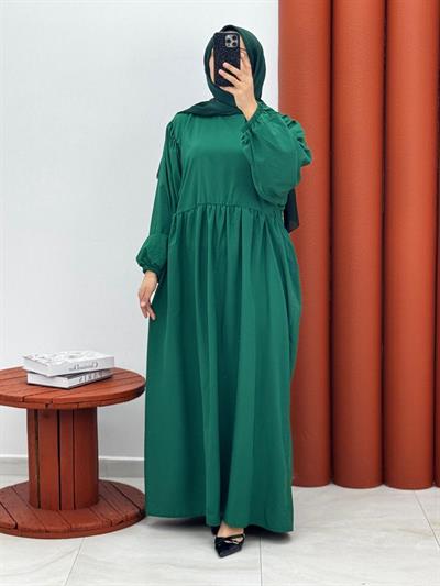 5698 Poplin kumaş elbise yeşil
