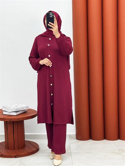 6589 Örme ikili takım bordo