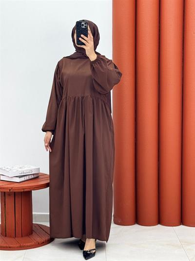 5698 Poplin kumaş elbise kahverengi