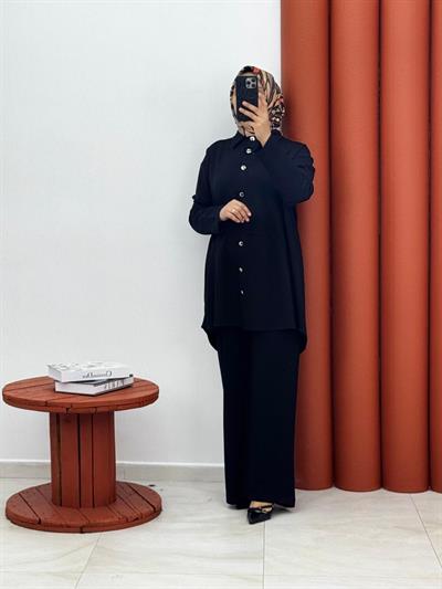 4587 oyşho gömlek yaka ikili takım siyah