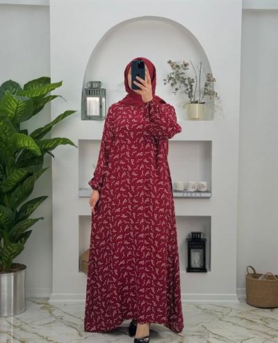 1680 Yeni Sezon Viskon Kumaş Seyyar Kemerli Elbise Renk Kırmızı