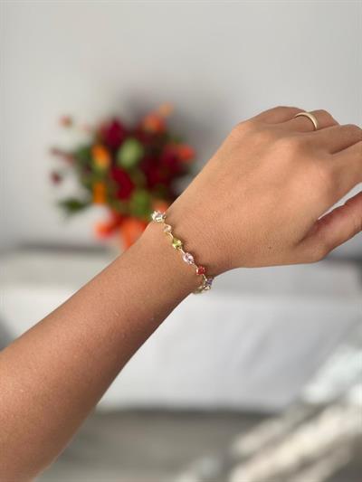 14k Altın Kaplama İnce Renkli Taşlı Bileklik