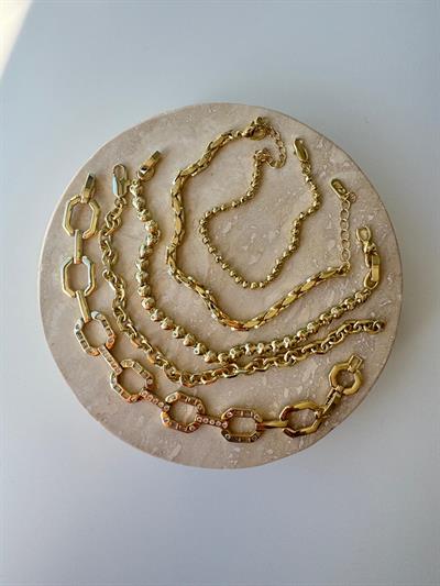 14k Altın Kaplama Marka Model Geometrik Taşlı Bileklik