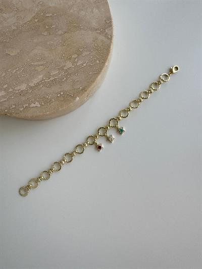 14k Altın Kaplama Renkli Yıldız Charmlı Bileklik