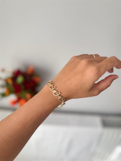 14k Altın Kaplama Taşlı Balık Figürlü Bileklik