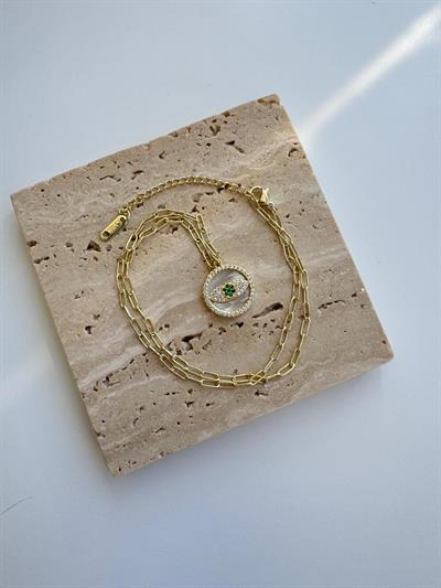 14k Altın Kaplama Taşlı Göz Detaylı Kolye