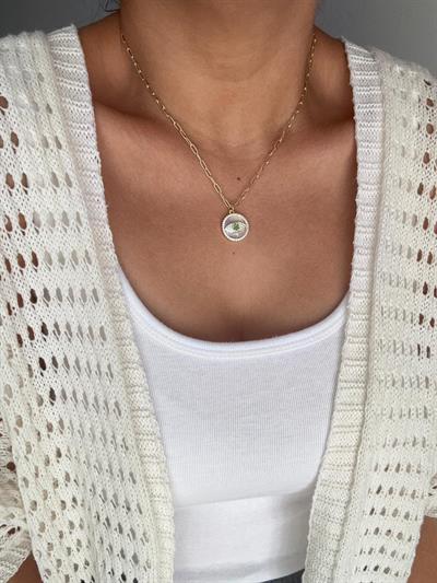 14k Altın Kaplama Taşlı Göz Detaylı Kolye