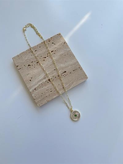 14k Altın Kaplama Taşlı Göz Detaylı Kolye