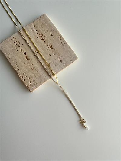 14k Çelik Suyolu İncili Dekolte Kolye