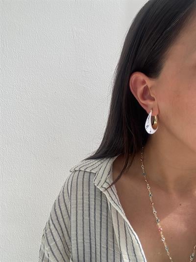 Altın Kaplama Beyaz-Mavi Mineli Oval Tasarım Küpe