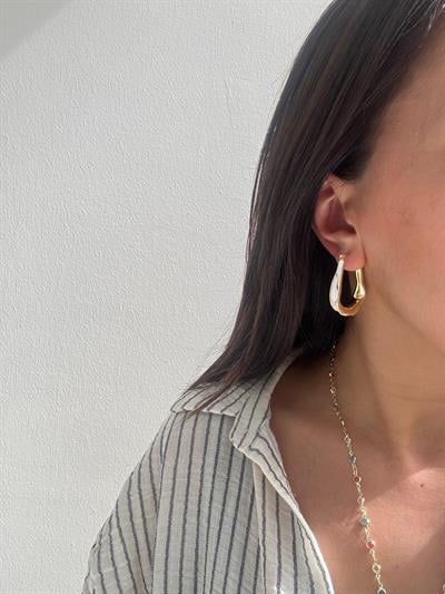 Altın Kaplama Beyaz-Mavi Mineli Tasarım Küpe