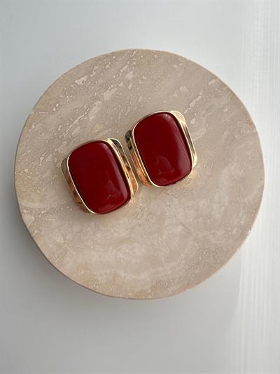 Altın Kaplama Bordo Kemik Küpe