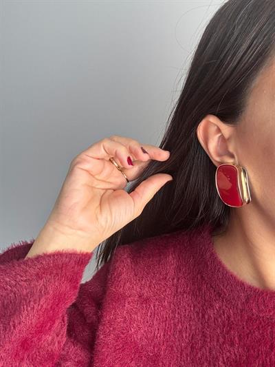 Altın Kaplama Bordo Kemik Küpe