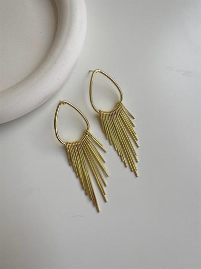 Altın Kaplama Büyük Püsküllü Tasarım Küpe (14k)