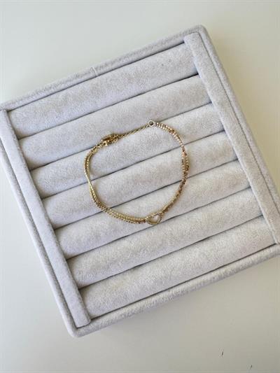 Altın Kaplama Çift Sıra Su Yolu Renkli Taşlı Kalp Bileklik