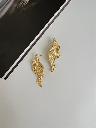 Altın Kaplama Çizgi Dokulu Gold Tasarım Küpe