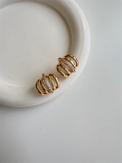 Altın Kaplama Çoklu Görünümlü Taşlı Küpe