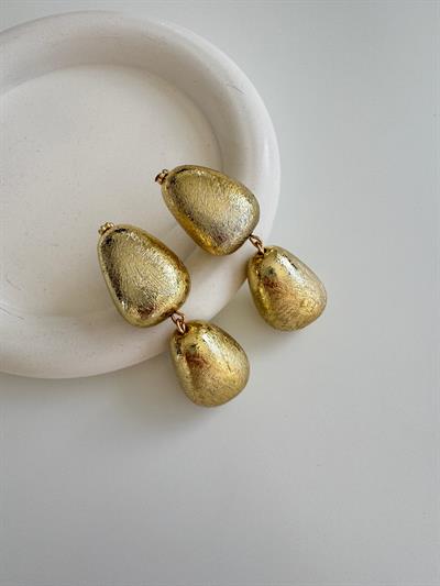 Altın Kaplama Dokulu Sallantılı Gold Küpe