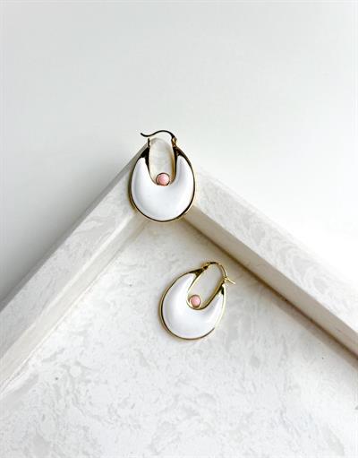 Altın Kaplama Gold Detaylı Beyaz Marka Küpe