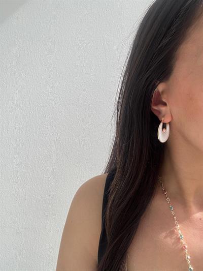 Altın Kaplama Gold Detaylı Beyaz Marka Küpe