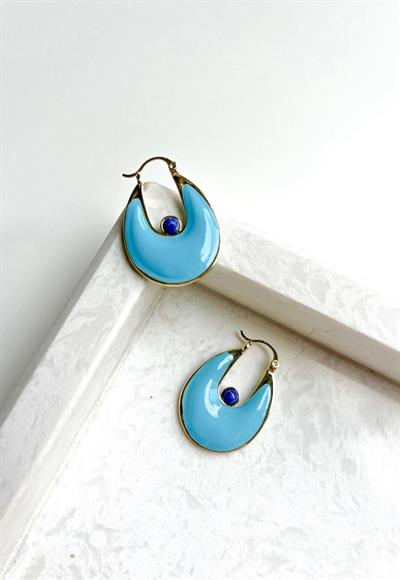 Altın Kaplama Gold Detaylı Mavi Marka Küpe