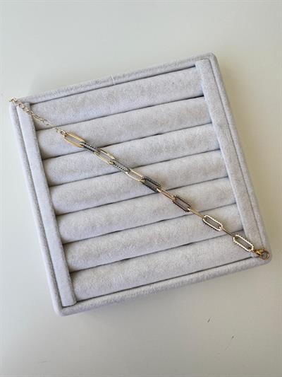 Altın Kaplama Gold-Silver Taşlı Zincir Bileklik