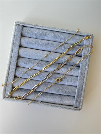 Altın Kaplama Gold-Silver Taşlı Zincir Bileklik