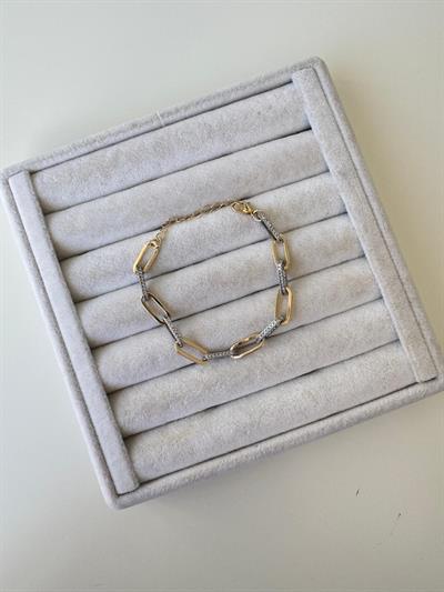 Altın Kaplama Gold-Silver Taşlı Zincir Bileklik