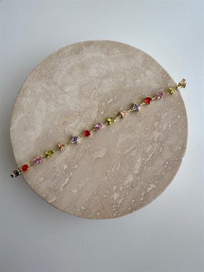 14k Altın Kaplama İnce Renkli Taşlı Bileklik