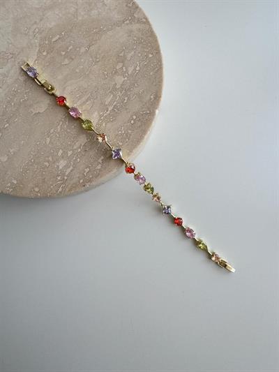 14k Altın Kaplama İnce Renkli Taşlı Bileklik