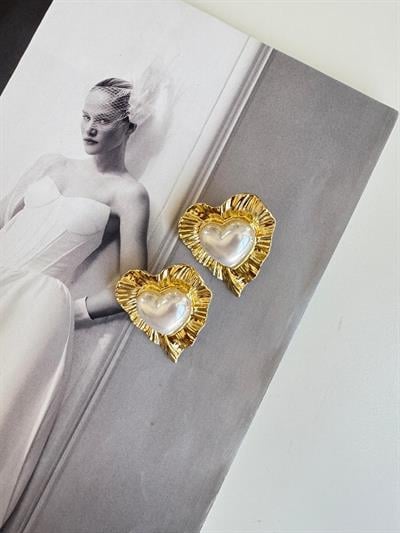 Altın Kaplama İncili Kalp Küpe