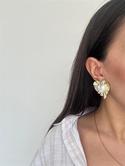 Altın Kaplama İncili Kalp Küpe