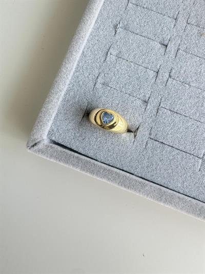 Altın Kaplama Kalpli Mavi Taşlı Serçe Parmak Yüzüğü