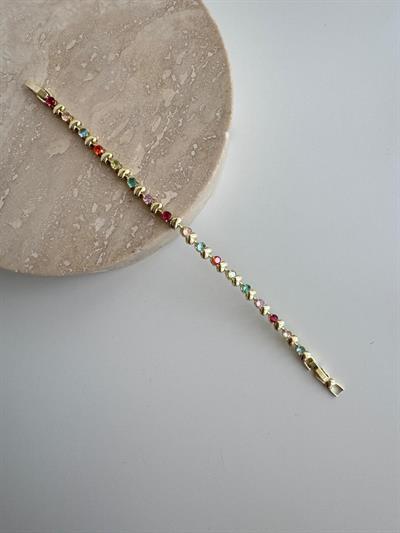 14k Altın Kaplama Kalpli Mini Renkli Taşlı Bileklik