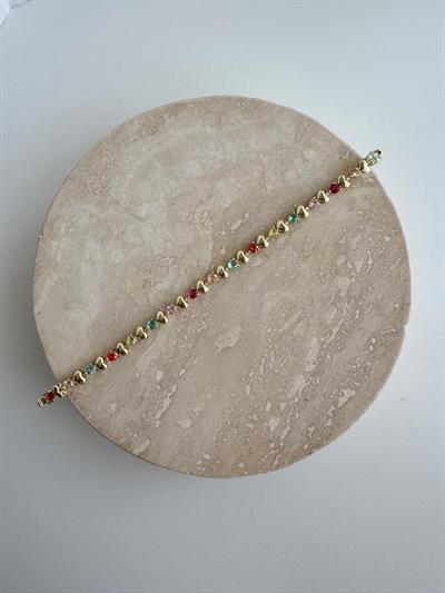 14k Altın Kaplama Kalpli Mini Renkli Taşlı Bileklik