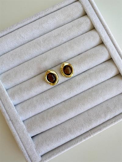 Doğal Taşlı Kaplan Gözü Küpe